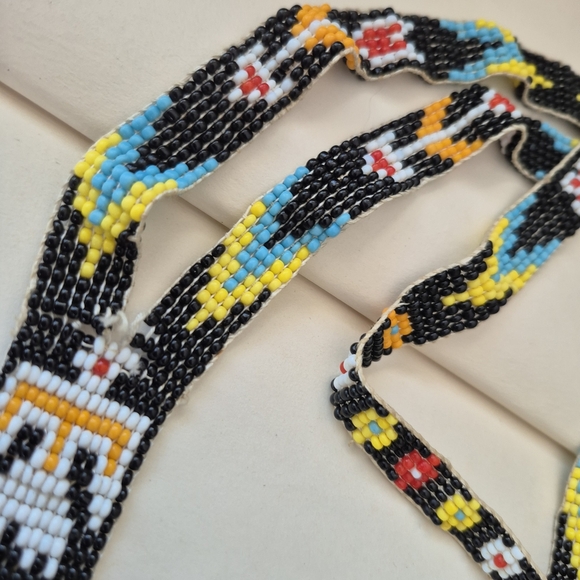 Native Beaded Necklace - Black, Red, Yellow, Blue - Picture 2 of 9